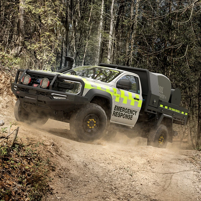 Ford emergency response vehicle on a rural road